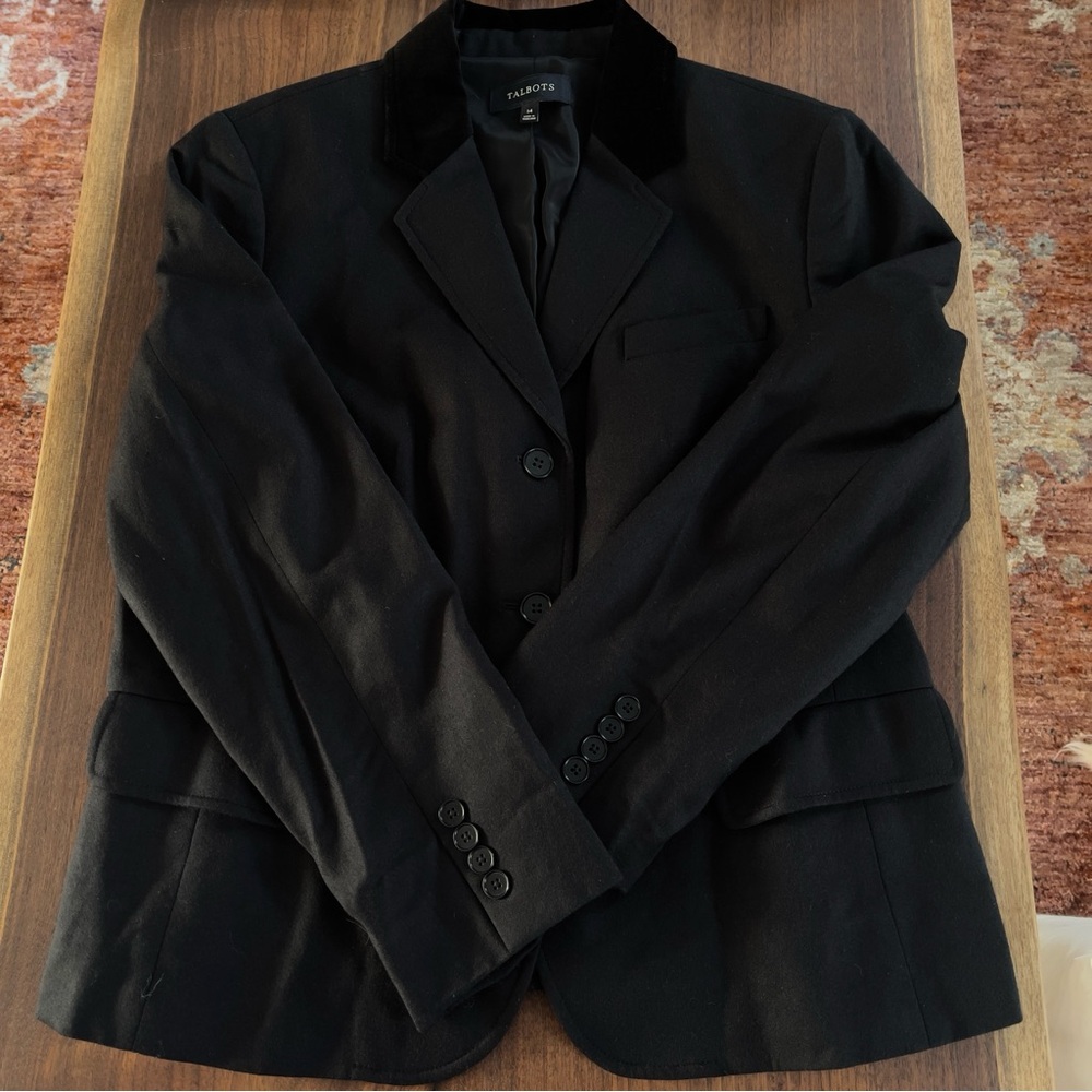 Talbots Black Blazer Velvet Collar Size 14 Velvet Collar Jacket Womens